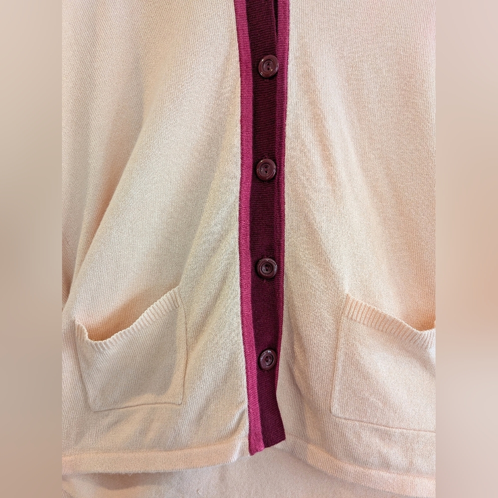 Anthropologie Moth Light Pink Contrast Stripes Hooded Button Up Cardigan Size S - Picture 7 of 13